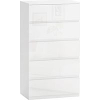 Cassettiera Moderna 5 Cassetti Antiribaltamento , 55x33x100 cm, Bianco Lucido