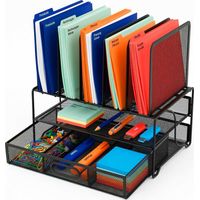 Desk Organizer With 6 Compartments, Drawer, Steel Mesh