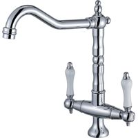 Rubinetto da Cucina Girevole a 360°, Doppia Manico Lavello Retrò Ottone Acqua Calda e Fredda Regolabile - Placcatura