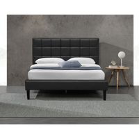 Cama riley para colchón 140x190 - Somier + cabecero acolchado color NEGRO + patas de 16 cm para colchón - 2 x 13 láminas - revestimiento de PVC simil fácil de mantener - montaje rápido y fácil