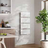 EMKE Elektrischer Badheizkörper mit WiFi 104 x 50 cm Weiß 600 W Handtuchheizkörper, Smart Home, Flachrohr 24/7 Timer & Alexa kompatibel