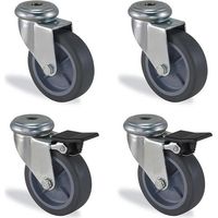 Lot de 4 roulettes à œil pivotant et frein – Caoutchouc gris 75mm – Charge 180kg – Pour matériel d'atelier – HTR