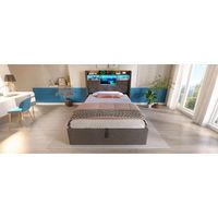 Bett Polsterbett Stauraum 90x200 LED Leinen Grau OKMYHOME