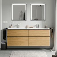 BERNSTEIN - Mobile lavabo sospeso MDF Rovere Miele, lavello Ghisa Bianco Opaco + foro rubinetto, maniglia Antracite Opaco - 160x46x62cm - LAVOA Antracite opaco, Rovere Miele Oro, Bianco opaco con foro