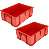 Garronda Boîte de rangement alimentaire 49x36x17 cm caisse plastique empilable HDPE étanche bac de transport professionnel pour stockage viande fruits légumes GD-0191 (Rouge) Lot de 2