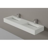 BERNSTEIN - Lavabo mural en fonte minérale 153x45x15cm Blanc mat + Console métallique suspendue 150S