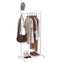 Stender Appendiabiti da Terra con Ruote, 5 Ganci e Ripiano Inferiore Porta Scarpe, Bianco