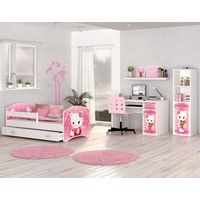 Viva – Chambre d'enfant complète KITTY – Lit avec tiroir 183 x 85 x 65 cm – Bureau 120 x 68 x 75,5 cm – Bibliothèque 140 x 40 x 45 cm – Fabrication éco-bio