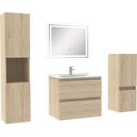 Ensemble meubles Salle de Bain 60cm vasque et colonnex2 et miroir Chêne Wotan