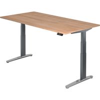 bümö® Sitz- & Stehschreibtisch "Serie-XBHM" elektrisch höhenverstellbar mit Memoryfunktion, Tischplatte 200 x 100 cm in Nussbaum, Gestell in graphit / aluminium poliert