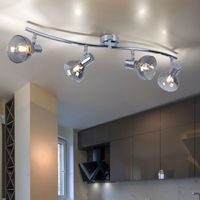 Deckenleuchte Deckenlampe Wohnzimmerleuchte Esszimmerlampe Flurleuchte, Spots beweglich 4 Flammig, Metall Glas Chrom, E14, L 70 cm