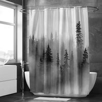 Rideau de douche paysage forestier embrumé – Tons pastel, douceur