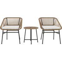 Set da Giardino 3 Pezzi in Rattan PE e Acciaio con 2 Sedie con Cuscini e Tavolino Rotondo, Multicolore