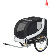 Remorque velo pour chien animaux avec drapeau et 8 reflecteurs blanc et noir