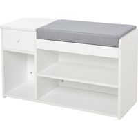 Banco zapatero multifuncional – Cajón, 3 compartimentos, acolchado – Para recibidor o pasillo – Blanco