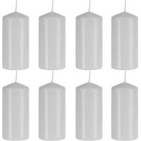 Lot de 8 bougies piliers blanches en paraffine 20h – Ø 5 cm x H 10 cm – Pour décoration fêtes et coupures d'électricité – Iso Trade