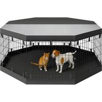 Faltbares Indoor-Hundelaufgehege mit 8 schwarzen Stahlpaneelen, 61x61 cm, mit Welpentür, modulares, sicheres Hundegehege, einfach aufzubauen und zu verstauen.