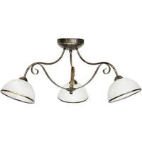 Lampada da soffitto a 3 Punti luce Lampadario con paralume in vetro e bronzo ideale per salone camera da letto Ø70cm Antica