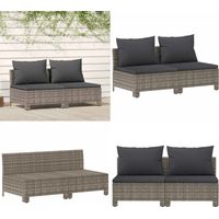 Canapé de jardin 2 places avec coussins Gris Résine tressée - Canapé 2 places - Canapé gris
