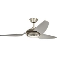 Elstead Voya Ventilateur de plafond 152 cm avec lumière LED variable 3000 K, acier inoxydable brossé, télécommande