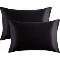 Taie d'oreiller Taie d'oreiller Taie d'oreiller en satin Taie d'oreiller en soie Imitation Taie d'oreiller de couleur pure Taie d'oreiller de literie, 2 (51 × 76cm) Noir