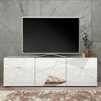 Meuble TV - Blanc laqué brillant avec sérigraphie miroir - L181 x P43 x H57 cm - VICTORY