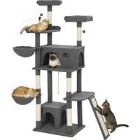 Arbre à tour chat de jeux pour chat avec griffoir 3 lits 2 niches plateformes et 3 jouets suspendus hauteur 174 cm gris