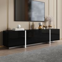 Meuble TV noir brillant avec 4 portes, tiroirs et LED, 170x30x39 cm