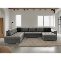 Bestmobilier – Canapé panoramique XXL convertible avec coffre – 7 places – angle gauche – tissu 100% polyester – dimensions L350xH76xP205 cm
