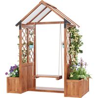Pflanzkübel mit Spalier 163x142x70 cm, Blumenkasten mit Pergola, Schaukel und Polycarbonat-Dach, Pflanzkasten aus Holz für Garten Terrasse