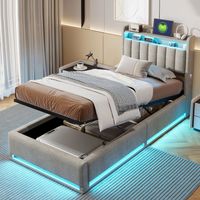 FOERPL-Letto 90 x 200 cm con rete a doghe, letto contenitore 90 x 200 cm con LED e porte USB, letto matrimoniale imbottiti 90 x 200 cm con testiera e contenitore, letto per adulti con rete a doghe
