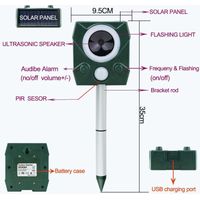 Répulsif Chats Exterieur, Répulsif à Ultrasons avec Batterie, Charge Solaire,Chargement USB Prévenir Les Chiens et Les Chats, Les Oiseaux, pour Jardins, Champs, Pépinières A