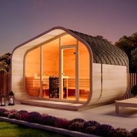 Sauna tonneau FinnTherm ScandiCube Wave Premium Naturel , 42 mm Épaisseur de paroi 380 x 286 cm
