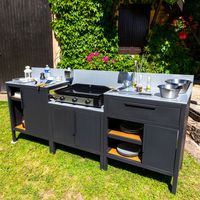 Somagic – Cuisine d'extérieur 3 modules en acier laqué – Dimensions hors-tout 234,5 x 58,5 x 110,5 cm – Rangement pour bouteille de gaz et ustensiles