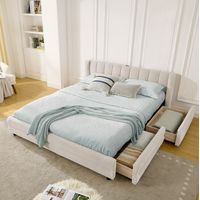 Cama doble 140/200 cm beige de chenilla con 4 cajones laterales y puerto USB