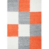 Tapis Shaggy Poils Longs Motifs Carreaux (Gris / Blanc / Terracotta - 80x250cm)