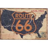 Impresión"ROUTE 66" sobre la tela de yute crudo con efecto envejecido L90xPR2xH60 cm