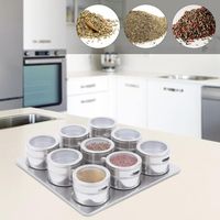 Set de neuf pots d'épices, boîte d'épices scellée en acier inoxydable, couvercle visible transparent, cuisine, restaurant, bureau, 6,3 4,5 cm