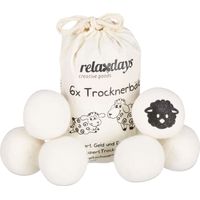 Relaxdays – Boules de séchage XXL – Lot de 6 balles en laine de mouton – Réduit le temps de séchage jusqu'à 40% – Ø 7 cm – Écologique et réutilisables