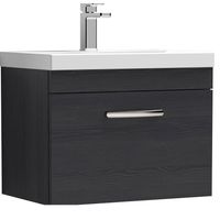 Millwich Contemporary 1 Drawer Wall Hung Vanity Unit with Thin Edge Basin, Charcoal Black, 600mm