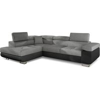Cotecosy – Canapé d'angle convertible noir et gris – 5 places – Têtières relevables – Surface de couchage 125x200 cm – Dimensions L255 x P188 x H85,5 cm