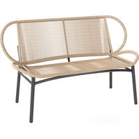 Banc de jardin 2 places, banc d'extérieur en résine tressée avec cadre en métal, résistant aux intempéries, naturel