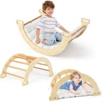 COSTWAY Triángulo de Escalada 2 en 1 con Cojín Suave, Arco de Escalada de Doble Cara, Juguete de Escalada y Balancín de Madera para Niños de 1 + Años, Adecuado para Jardines de Infantes