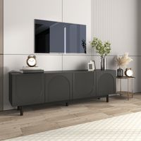 Mobile TV nero, supporto TV basso, pannelli di inserimento regolabili, per soggiorno, camera da letto