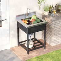 Évier en acier inoxydable à poser pour l'extérieur, 60 x 60 cm, avec robinet et vidage, étagère incluse, modèle spacieux à une cuve, adapté à la cuisine, au jardin, à l'atelier et à un usage professio