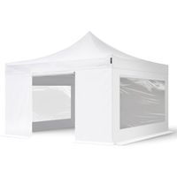 TOOLPORT 4x4m PVC 800 Pop up gazebo party tent PREMIUM Steel 40 mm, incl. Sidewalls with Panorama Windows, fire resistant, white