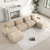 Divano modulare a 4 posti a forma di U in velluto a coste,base antiscivolo, poggiapiedi rimovibili,braccioli XL,ergonomico 32D altamente elastico,beige
