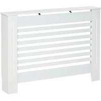 Copritermosifone Bianco per Caloriferi e Radiatori, Copri Termosifone Moderno con Anti-ribaltamento, Doghe e Piano d'Appoggio, 112x19x81 cm