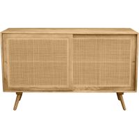 Buffet en bois manguier massif et cannage rotin 2 portes coulissantes L135 cm ACANGE