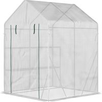 Serra da giardino in acciaio e PE 2 scaffali porta avvolgibile 143x143x195 cm bianco